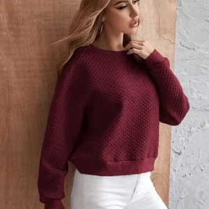 BLUSA ELEGANTE DE MANGA LONGA COR VERMELHO BORDÔ